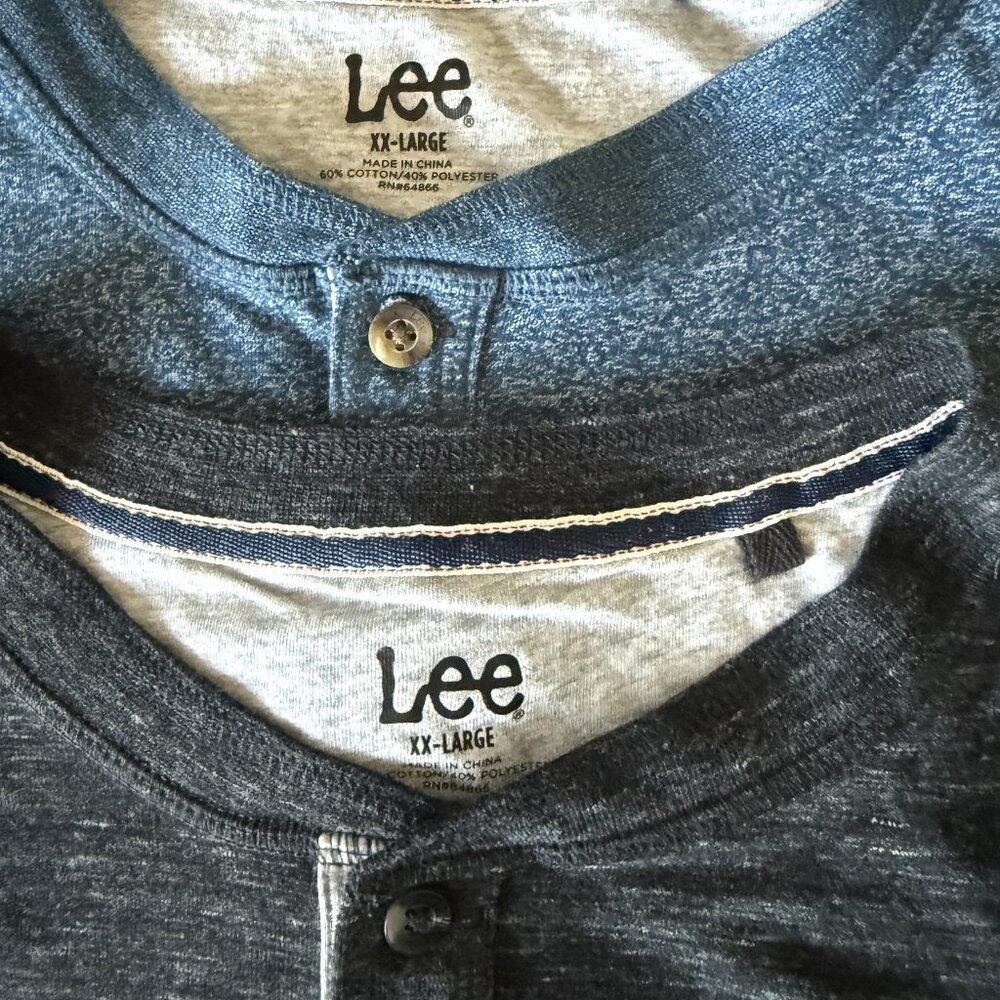 2 Mens XL Lee Collarless Golf Shirts